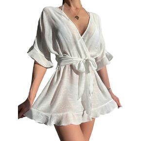 Women Swimsuit Cover Up Beach Wrap Ruffle Hem Beach Cover Up Dress