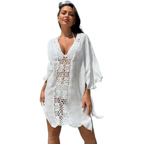 Women Swimsuit Cover Up Loose Fit V-Neck Cover-Up Dress With Side Slits