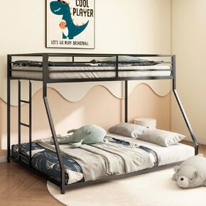 Heavy-Duty Metal Bunk Bed Frame with Non-Slip Ladder and Safety Full-Length Guardrails for Kids Teens Adults, Space-Saving - Easy Assembly, White