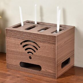 Wooden Wireless WiFi Router Storage Box, Wood Cable Storage Organizer Box Home Decor Desktop Multi Layer Storage Boxes, Decorative Rack