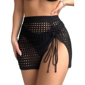 Women Swimsuit Cover Up Beach Drawstring Side Slit Beach Cover Up Skirt