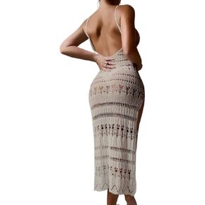 Women Swimsuit Cover Up Beach Knit Hollow Out Sleeveless Cover Up With Side Slits