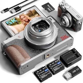 5K 64MP Digital Cameras for Photography,18X Zoom Anti-Shake Vlogging Camera for YouTube, Autofocus Digital Cameras with 32GB TF Card & 2 Batteries