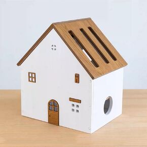 Desktop Wooden WiFi Router Storage Box Cable Management Box Creative House Shape Modem Cable Router Cover Organized Power Strip Cable Management Hider Rack Need Assembly(White Coffee bar)