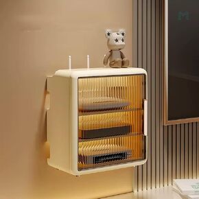 WiFi Router Storage Box, Wireless Router Shelf, Multi Layer Storage Rack, Three Layers Cable Management Box to Hide Cables Power Strip and Router(Beige)
