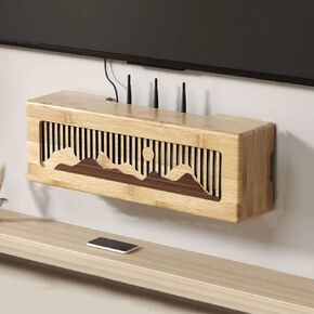 Router Storage Box, Wall Mounted Set-top Box Router Storage Shelf Wooden WiFi Storage Rack, Hide The Cable Socket Occlusion Box Multimedia Decorative Cover Wall Shelf(Yellow Deer,50cm/20in)