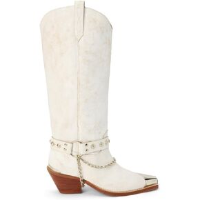 Matisse Womens Brazen Studded Snip Toe Casual Boots Over the Knee Low Heel 1-2" - White