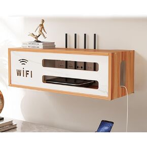 Large Space Router Storage Box, Wood Cable Management Box, Hide Wires & Power Strips, Cable Storage Box, Router Cover Decorative Box Hanging/Floor(Yellow)