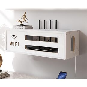 Large Space Router Storage Box, Wood Cable Management Box, Hide Wires & Power Strips, Cable Storage Box, Router Cover Decorative Box Hanging/Floor(White)
