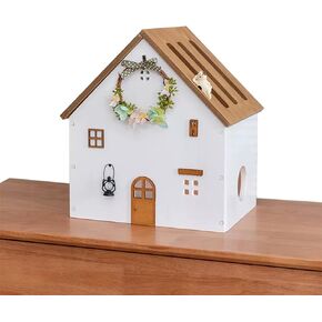 Desktop Wooden WiFi Router Storage Box Cable Management Box Creative House Shape Modem Cable Router Cover Organized Power Strip Cable Management Hider Rack Need Assembly(White Flower Shop)