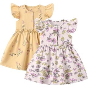 Toddler Dress for Baby Girl Flutter Sleeve Flower Summer Beach Dresses for Infant