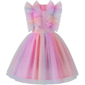 AGQT Girls Birthday Party Dress Polka Dots Sequin Star-Light Princess Tulle Wedding Pageant Evening Gown 3-10 Years