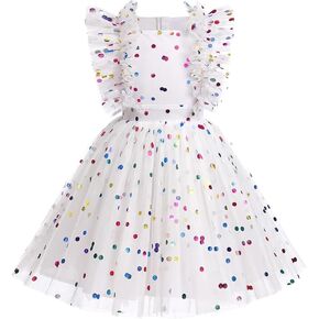 Agqt Girls Birthdy Party Dress Polka Dots Sequin Star-Light Princess Tulle Wedding Pageant Bessing Evening 3-10 Years in Kuwait