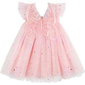 AGQT Baby Girls Tulle Tutu Dress Butterfly Print Back Sundress Size 6M-6T