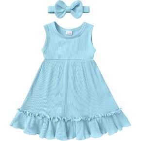 YOUNGER TREE Toddler Girl Summer Sundress Sleeveless Casual Dress Ruffle Hem Cotton Solid Outfits with Bowknot in Saudi Arabia