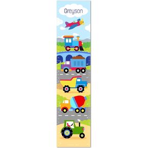 Trains, Planes and Trucks Personalized Canvas Growth Chart By Olive Kids