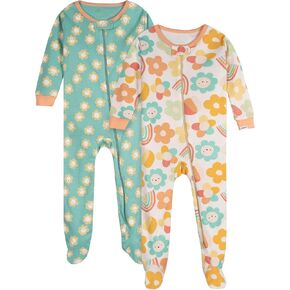 Onesies Brand Baby Girls' 2-Pack Footed Pajamas, Sunny Day, 0-3 Months
