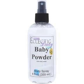 Baby Powder Body Spray, Double Strength, 8 Ounces, by Eclectic Lady, Body Mist for Women with Clean, Light & Gentle Fragrance, Cologne with Soft, Subtle Aroma for Daily Use