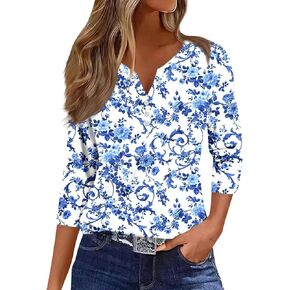 Women Blouses for Gym Clothes Woman 3/4 Length Sleeve Womens Tops Graphic T Shirts Work Outfits Office Petite