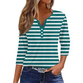 Womens Summer Tops Resort Wear for Women 2025 3/4 Length Sleeve Tshirts Shirts Clothes Linen Boho Tops Women