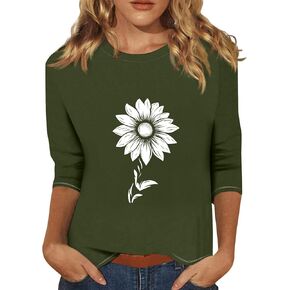 3/4 Length Sleeve Womens Tops Shirts for Women Women's Graphic Clothing Western Outfit Summer Clothes 2025