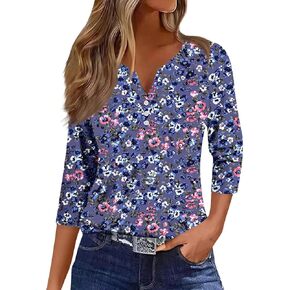 Shirts for Women Y2K Tops Beach Vacation Clothes 3/4 Length Sleeve Womens T Top Cute Work Outfits for Women Office