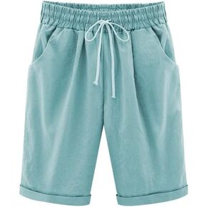 Women's Casual Sports Knitted Shorts Elastic Waist Knee-Length Short Plus Size Soft Comfy Sweatpants with Pockets