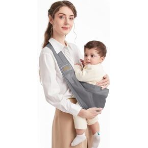 Baby Sling Carrier, Pure Cotton, Ergonomically Adjustable Baby Carrier Newborn to Toddler, Easy to Use, Portable, Ideal for 0-36 Months, Up to 33 lbs (Grey)