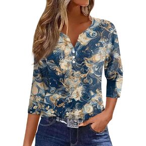 Shirts for Women Cute Tops Travel Outfits 3/4 Length Sleeve Womens Resort Wear 2025 Ladies Hawaiian Shirt Summer
