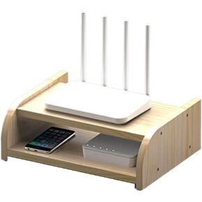 Wooden Wireless Network Organizer, Router Bracket Storage Rack for TV & Wi-Fi, Simple Cable Management