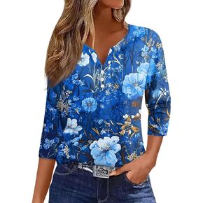 Summer Tops for Women Gym Clothes Woman Plus Size 3/4 Length Sleeve Womens Shirts Blouses Business Casual Beach