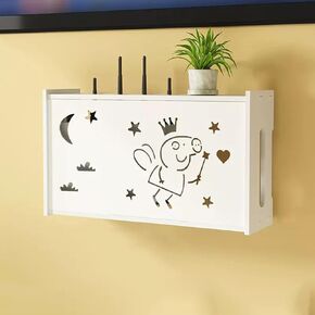 Wooden Wireless Router Shelf WiFi Router Storage Box, Organized Power Strip Cable Management Modem Hider Rack No Signal Blocking Router Cabinet(White Pig)