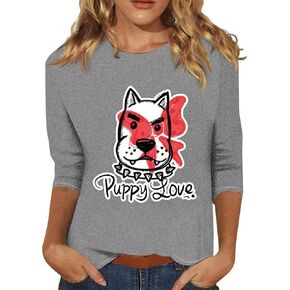 Womens Summer Tops Tshirts Shirts for Women 3/4 Length Sleeve Casual Shirt Going Out Cute Blouses for Women
