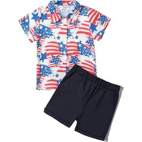 4th of July Baby Boy Outfit Short Sleeve T-Shirt Top and Solid Color Shorts American Flag Independence Day Clothes 1-6T