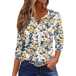 Shirts for Women Summer Tops Womens 3/4 Length Sleeve Trendy Golf Woman Work Womens Summer Shirts Blouses for