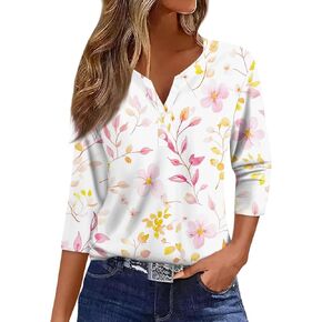 Shirts for Women Mom Shirt Linen 3/4 Length Sleeve Womens Tops Y2K Golf Woman Blouse Womens Plus Size Tops Y2K