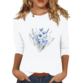 3/4 Length Sleeve Womens Tops Workout Hawaiian Shirts for Women Going Out Cute Summer Blouse Summer Graphic Tees