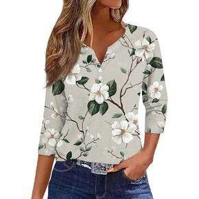 Womens Summer Tops Shirts 3/4 Length Sleeve Plus Size for Women Plain T Blouses Casual Womens Shirts Casual Tops
