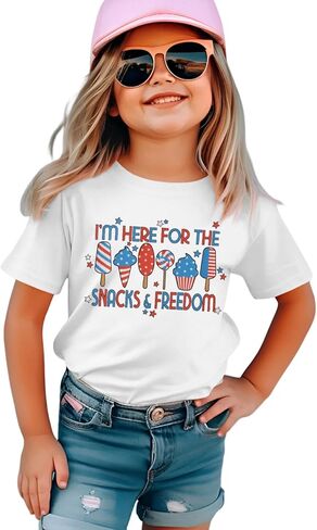 Toddler 4th of July Shirt Boys Girls Patriotic T-Shirts I'm Here for Snacks and Freedom USA Flag Graphic Tee Tops in Kuwait