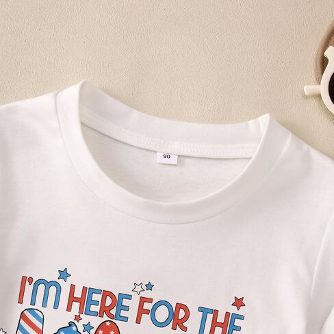 Toddler 4th of July Shirt Boys Girls Patriotic T-Shirts I'm Here for Snacks and Freedom USA Flag Graphic Tee Tops in Kuwait