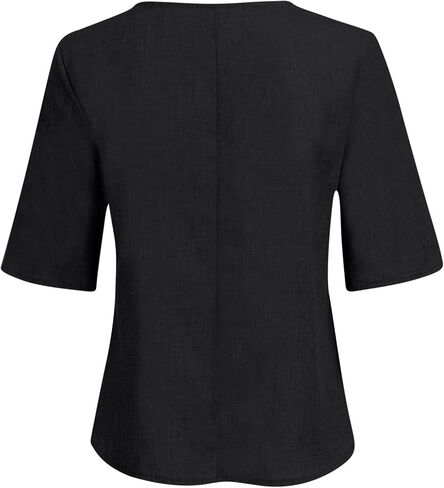 Womens Linen Shirts Short Sleeve Oversized Casual Loose Fit Tops Side Slit V Neck Tshirts Summer Cotton Tees Blouse in Saudi Arabia