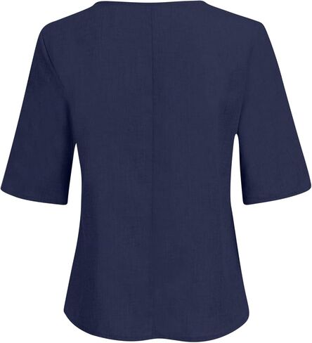 Womens Linen Shirts Short Sleeve Oversized Casual Loose Fit Tops Side Slit V Neck Tshirts Summer Cotton Tees Blouse in Saudi Arabia