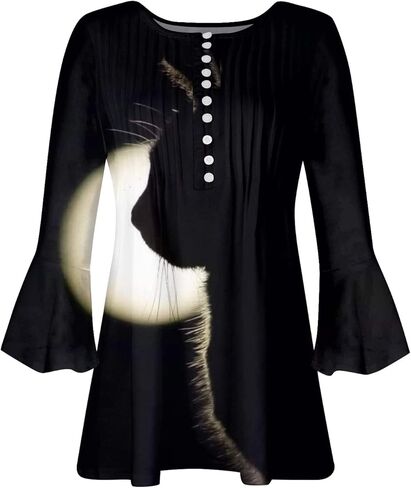 3/4 بلوزة بلوزة 2024 فولت تونك تونك تي شيرت زر أعلى يوميا Tshirt tshirt قمم طباعة الأزهار in Kuwait