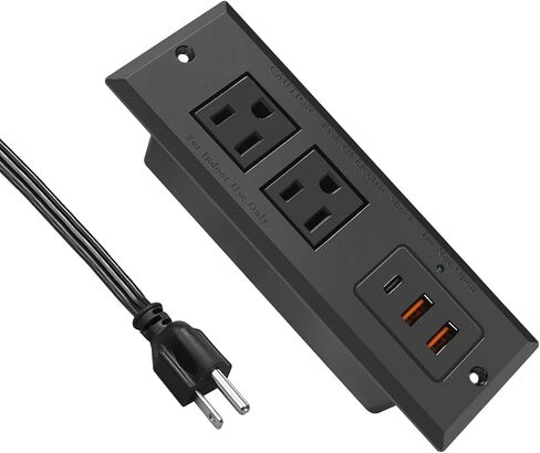 20W Recessed Power Strip USB C Fast Charge Desk Power Outlet Type C Flush Mounted Extension Power Plug for Conference Countertop Desktop Drawer Sofa ETL Listed (Black) in Saudi Arabia