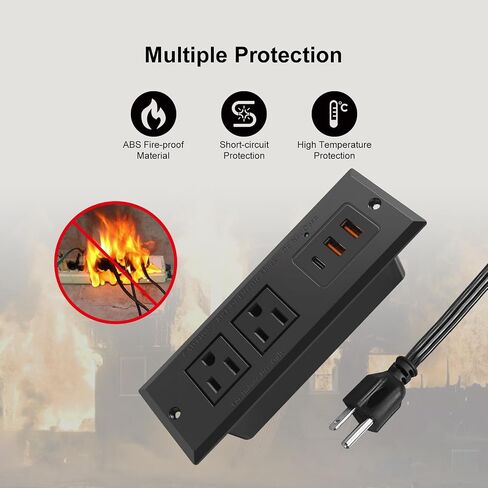 20W Recessed Power Strip USB C Fast Charge Desk Power Outlet Type C Flush Mounted Extension Power Plug for Conference Countertop Desktop Drawer Sofa ETL Listed (Black) in Saudi Arabia