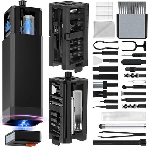 34-in-1 لمجموعة طقم تنظيف iPhone ، مجموعة مجموعة تنظيف لوحة المفاتيح متعددة الوظائف ، محمول مع حالة تخزين محمولة لـ AirPods لوحة مفاتيح الشحن الكاميرا Camera Camera Port Port Black in Kuwait