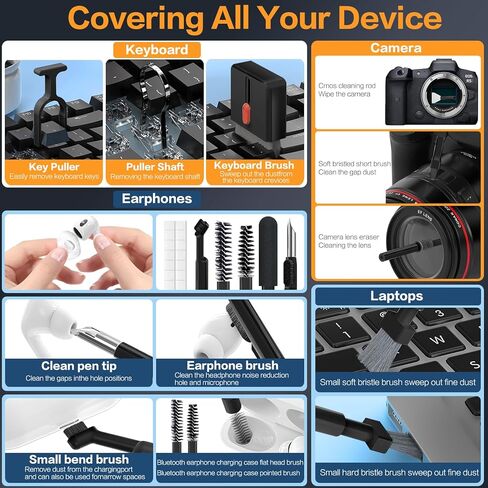 34-in-1 لمجموعة طقم تنظيف iPhone ، مجموعة مجموعة تنظيف لوحة المفاتيح متعددة الوظائف ، محمول مع حالة تخزين محمولة لـ AirPods لوحة مفاتيح الشحن الكاميرا Camera Camera Port Port Black in Kuwait