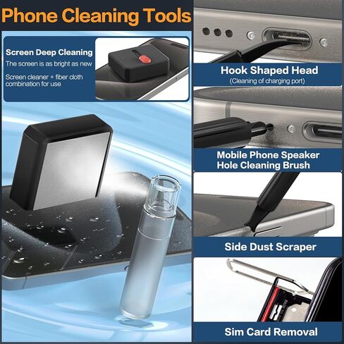 34-in-1 لمجموعة طقم تنظيف iPhone ، مجموعة مجموعة تنظيف لوحة المفاتيح متعددة الوظائف ، محمول مع حالة تخزين محمولة لـ AirPods لوحة مفاتيح الشحن الكاميرا Camera Camera Port Port Black in Kuwait