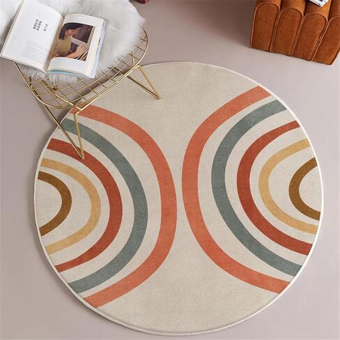 Rainbow Sunshine Area Rug, 5ft Bohemian Kids Room Round Rug, Living Room Decoration Rainbow Rug, Suitable for Children Girls Bedroom, Living Room, Classroom, Non-Slip Washable Decorative Rug in Kuwait