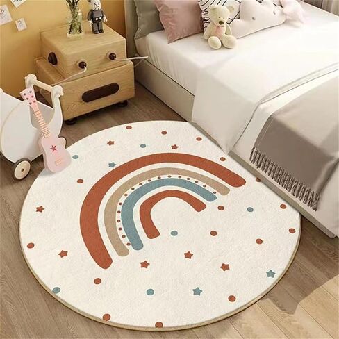 Rainbow Sunshine Area Rug, 5ft Bohemian Kids Room Round Rug, Living Room Decoration Rainbow Rug, Suitable for Children Girls Bedroom, Living Room, Classroom, Non-Slip Washable Decorative Rug in Kuwait